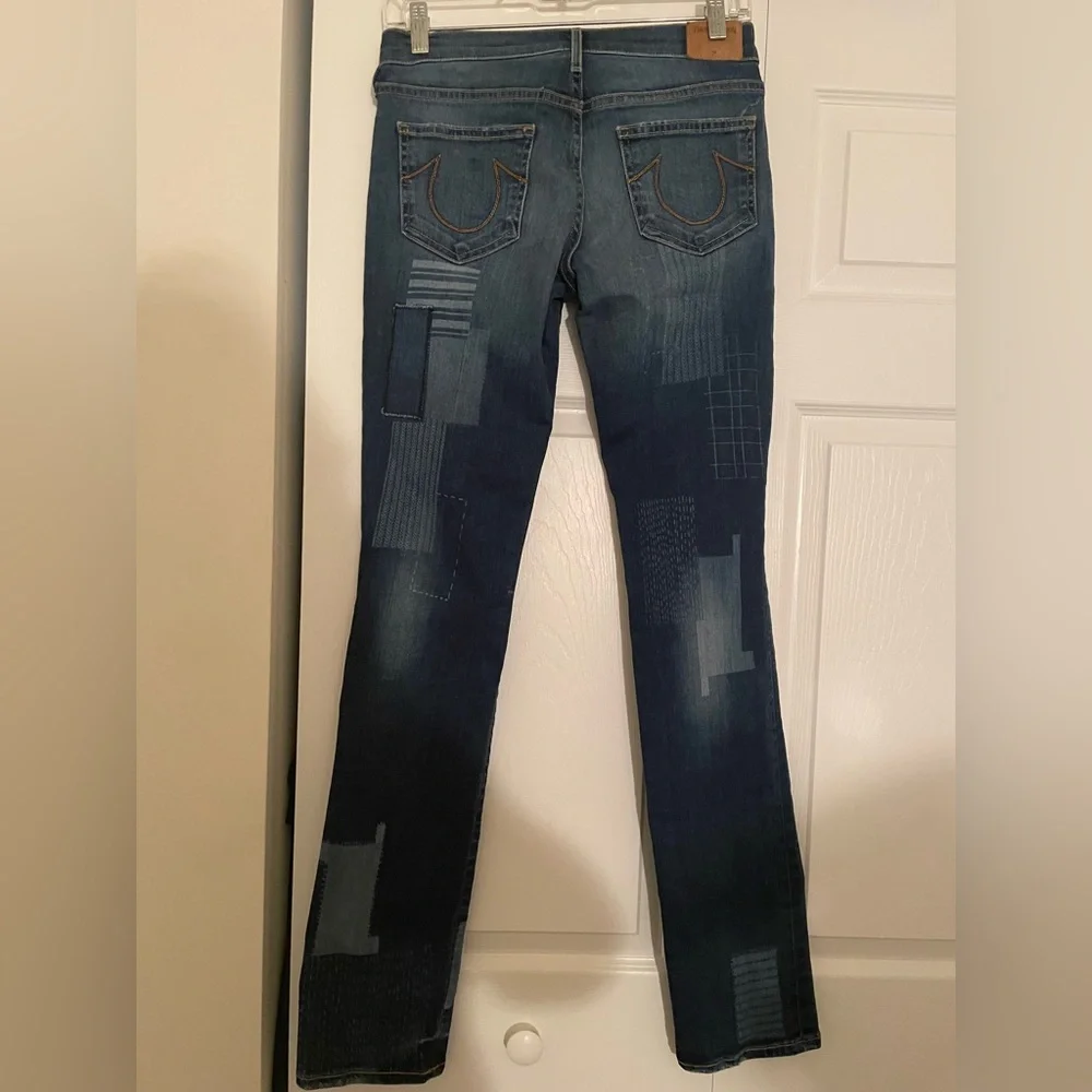 True Religion Cora Midrise Denim Patchwork Straight Leg Jeans LIKE NEW